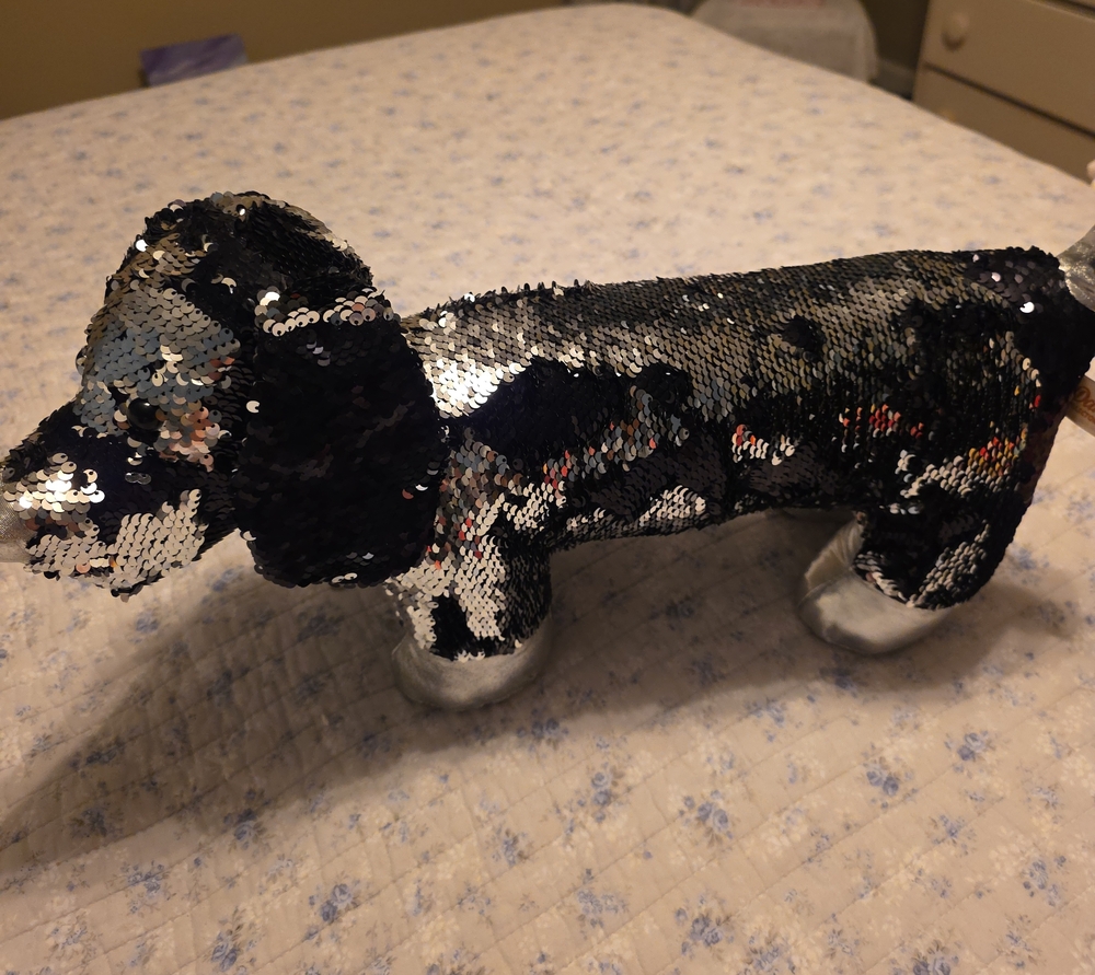 Sparkle Flip-Sequin Dachshund Plush Toy - Black & Silver